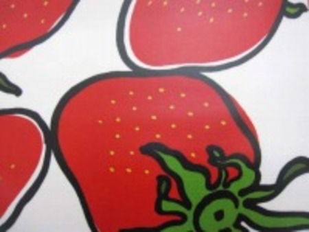 コットンこばやし　オックスの 大きなイチゴ柄の ビニールコーティング　 赤イチゴ/オフ白地